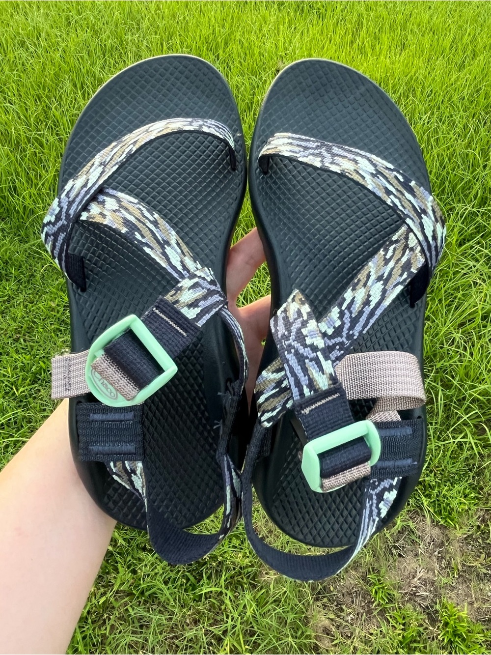 NWOT Chaco Black Sandals with Mint Buckle Accents Womans Size 8